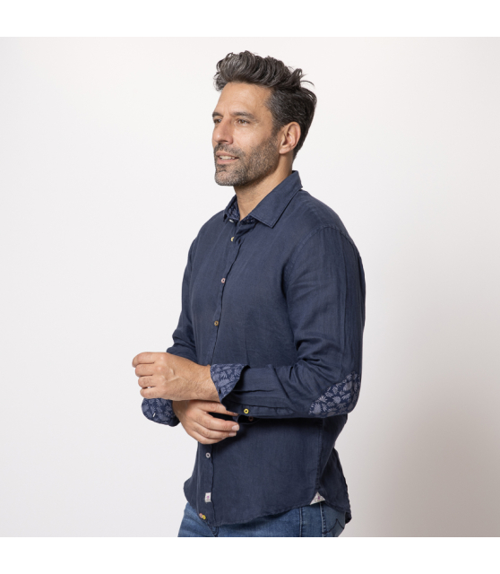 DUNCAN - Chemise bleu marine en lin