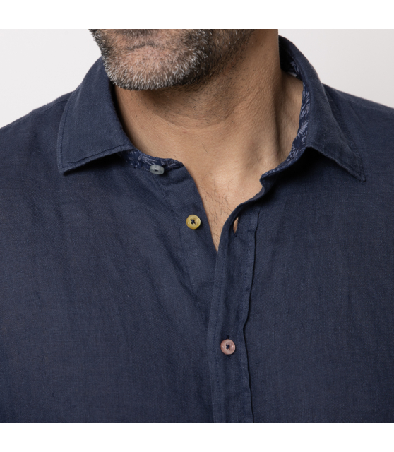 DUNCAN - Chemise bleu marine en lin