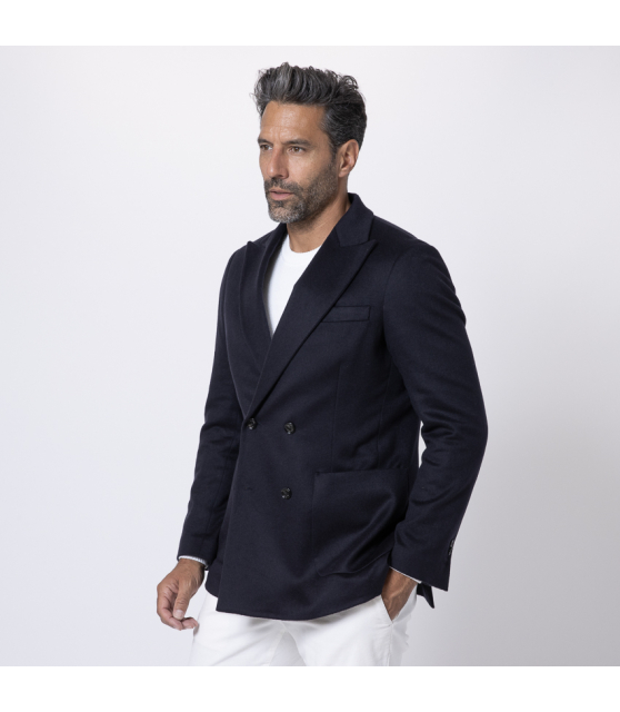 ALTEA - Blazer croisé en cachemire bleu marine