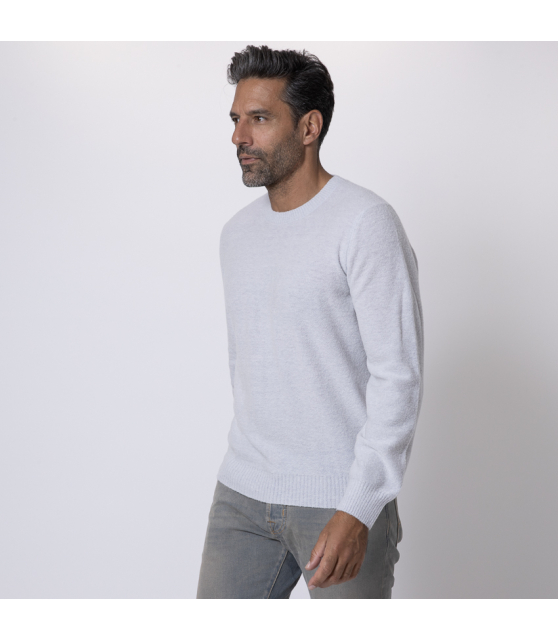 GRAN SASSO - Pull gris clair à col rond en bouclette