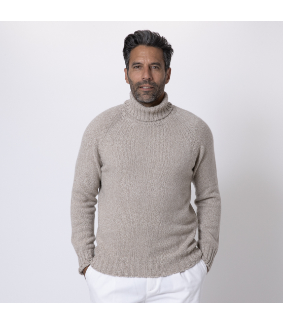 GRAN SASSO - Pull beige col roulé en éco-cachemire