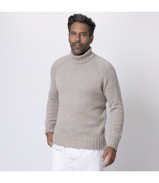 GRAN SASSO - Pull beige col roulé en éco-cachemire