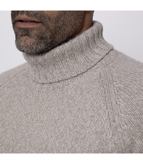 GRAN SASSO - Pull beige col roulé en éco-cachemire
