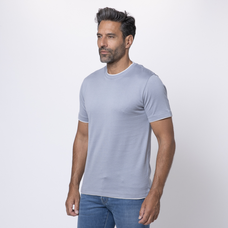 ELEVENTY - T-shirt bleu à empiècements gris