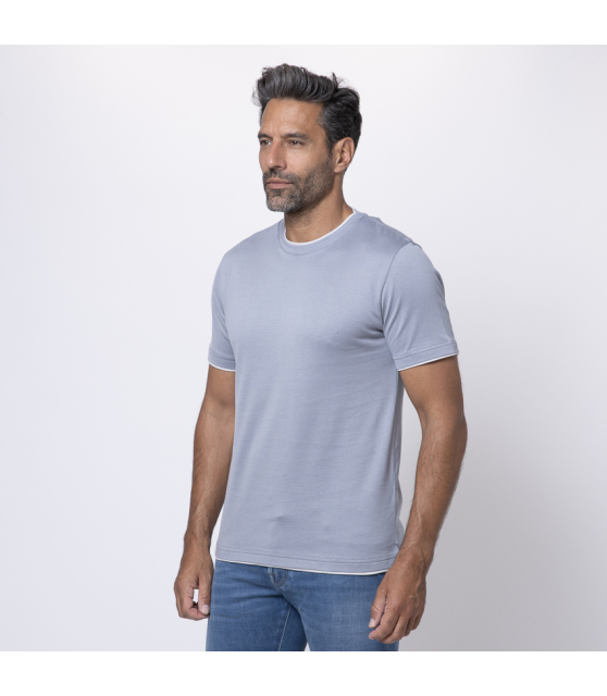 ELEVENTY - T-shirt bleu à empiècements gris