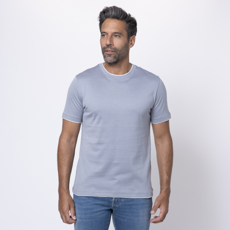 ELEVENTY - T-shirt bleu à empiècements gris 2