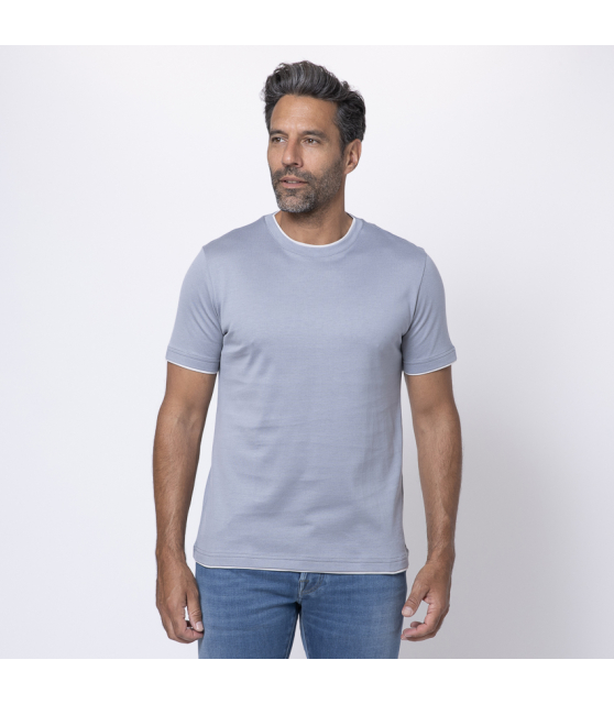 ELEVENTY - T-shirt bleu à empiècements gris