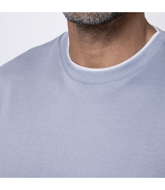 ELEVENTY - T-shirt bleu à empiècements gris