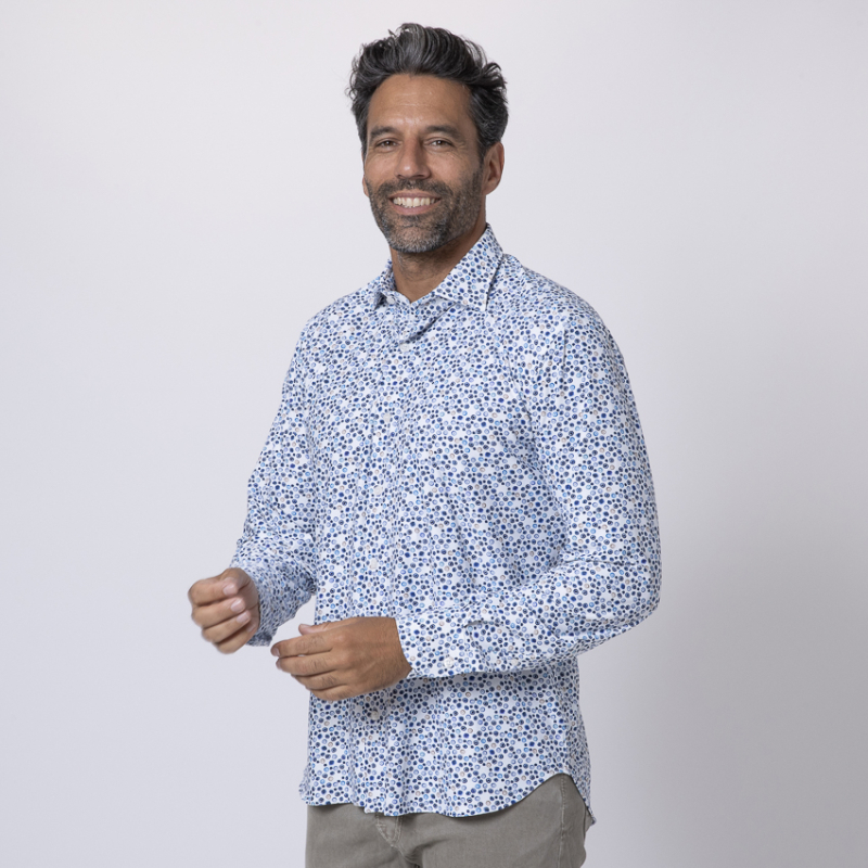 ORIAN - Chemise blanche à pois bleus 2