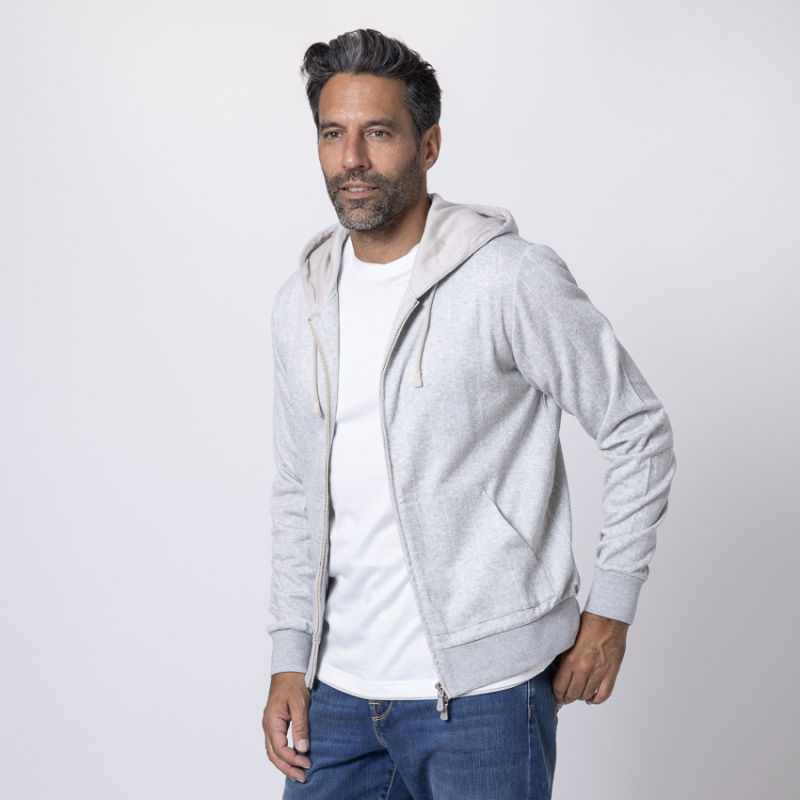 ELEVENTY - Sweatshirt zippé gris à rayures 2