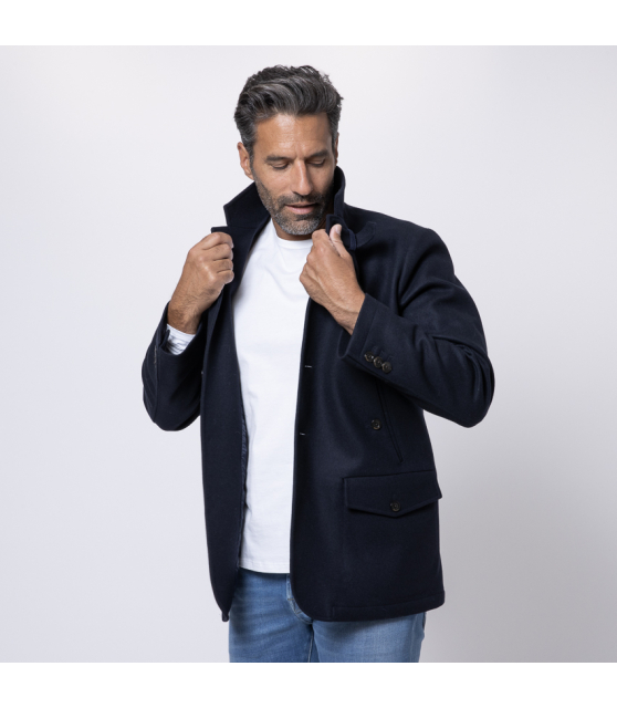 BOGLIOLI - Caban bleu marine en laine et cachemire mélangés