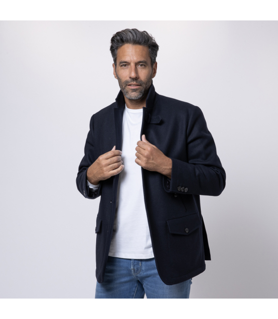 BOGLIOLI - Caban bleu marine en laine et cachemire mélangés