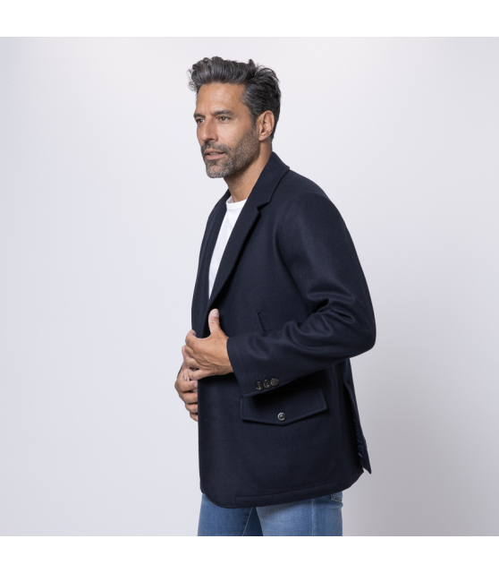 BOGLIOLI - Caban bleu marine en laine et cachemire mélangés