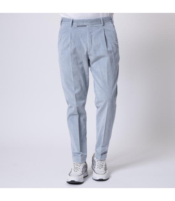 PT TORINO - Pantalon en velours côtelé bleu ciel