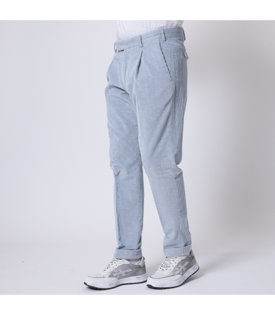PT TORINO - Pantalon en velours côtelé bleu ciel