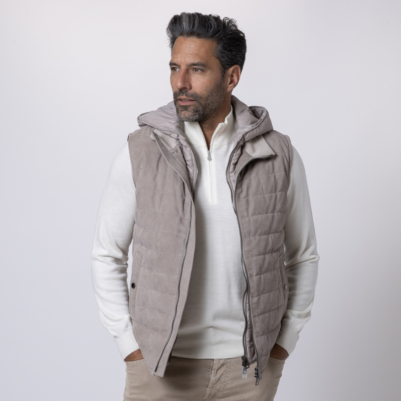 MANZONI24 - Gilet sans manches avec capuche taupe