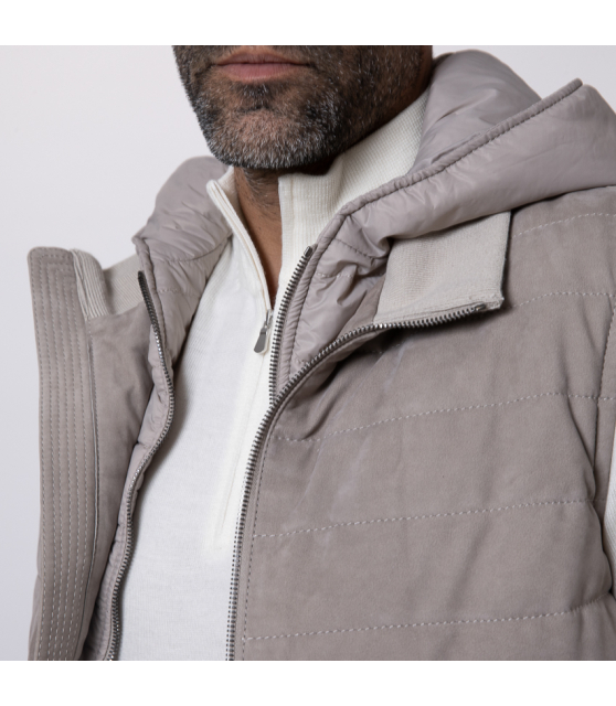 MANZONI24 - Gilet sans manches avec capuche taupe