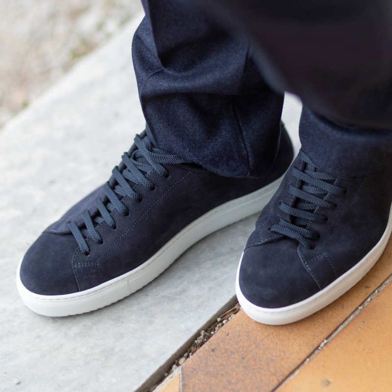 DOUCAL'S - Sneakers bleu marine cuir velours 2