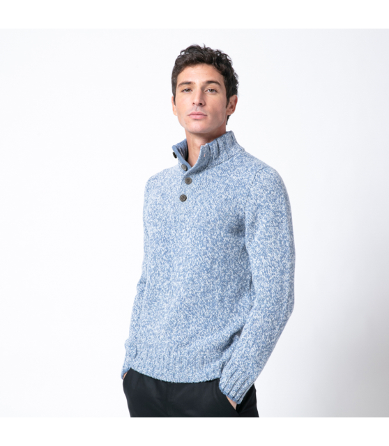 GRAN SASSO - Pull bleu céruléen à col montant cheminée