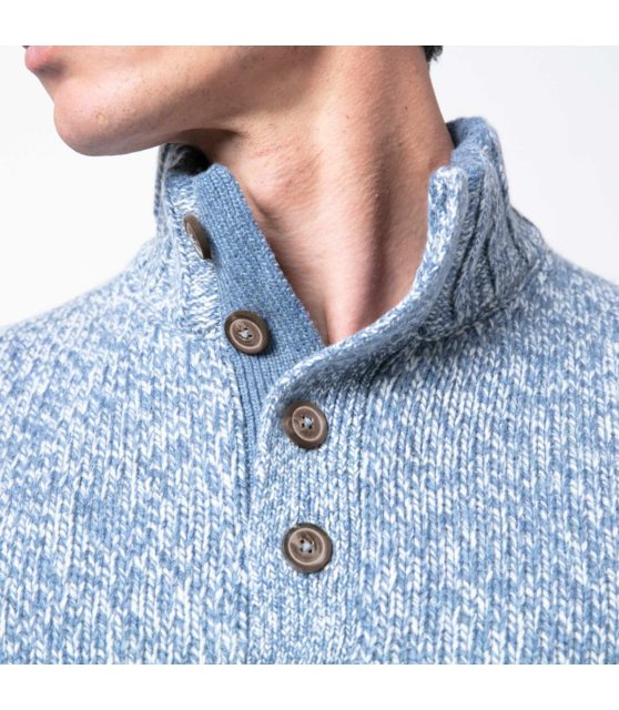 GRAN SASSO - Pull bleu céruléen à col montant cheminée