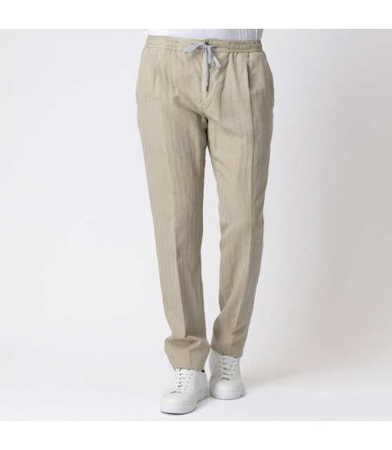 PT TORINO - Pantalon beige à rayures