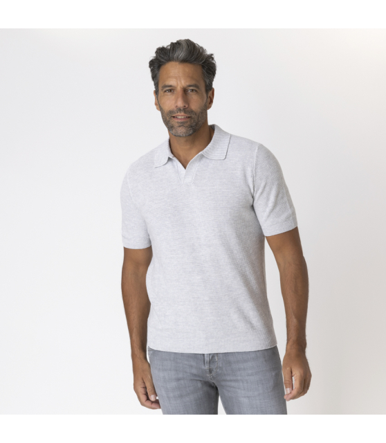 GRAN SASSO - Polo gris col skipper maille crochetée