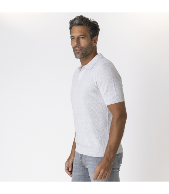 GRAN SASSO - Polo gris col skipper maille crochetée