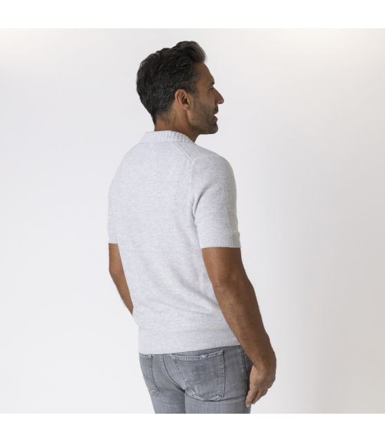 GRAN SASSO - Polo gris col skipper maille crochetée