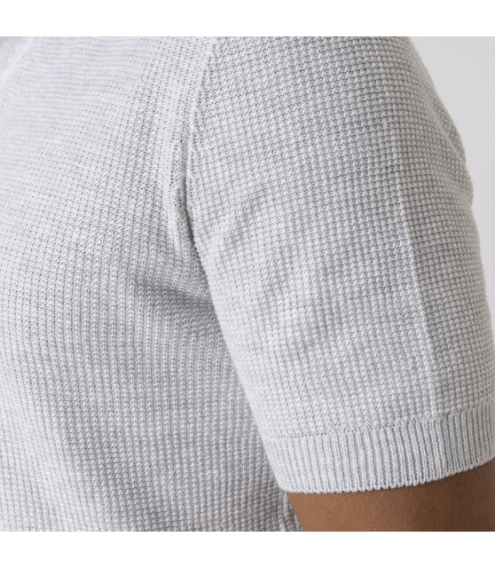 GRAN SASSO - Polo gris col skipper maille crochetée