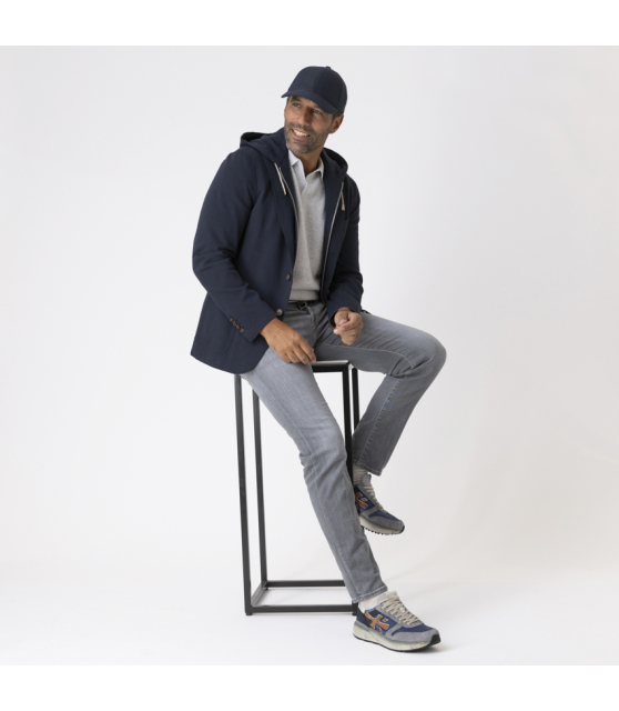 GRAN SASSO - Polo gris col skipper maille crochetée