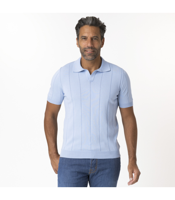 GRAN SASSO - Polo bleu ciel col skipper vintage