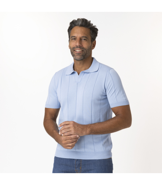 GRAN SASSO - Polo bleu ciel col skipper vintage