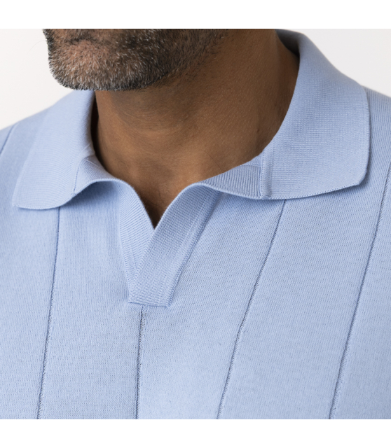 GRAN SASSO - Polo bleu ciel col skipper vintage