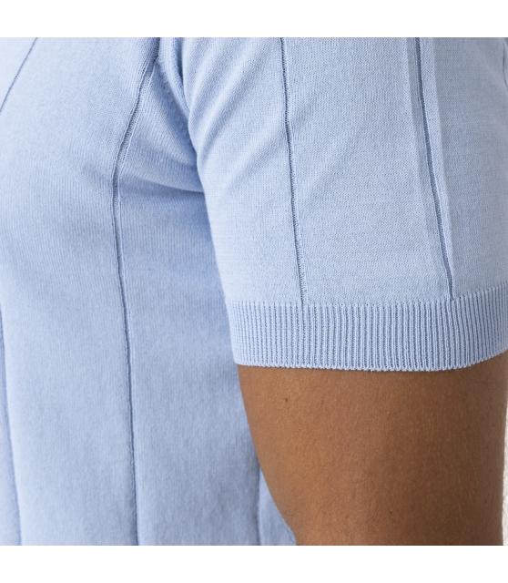 GRAN SASSO - Polo bleu ciel col skipper vintage