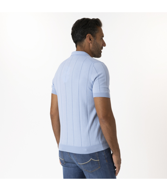 GRAN SASSO - Polo bleu ciel col skipper vintage