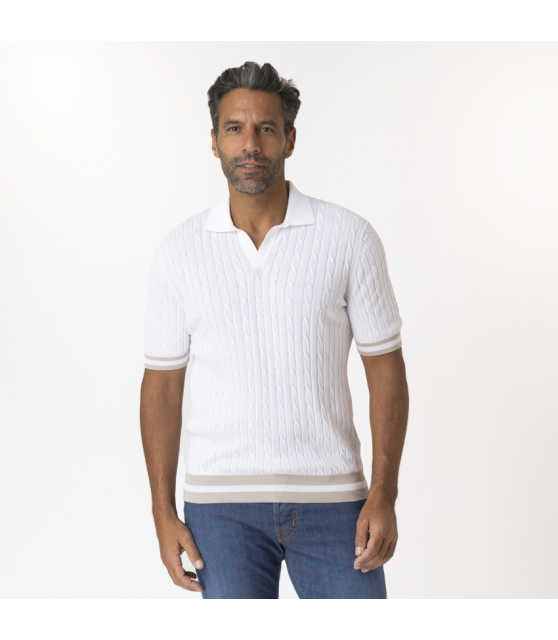 GRAN SASSO - Polo blanc torsadé à col skipper