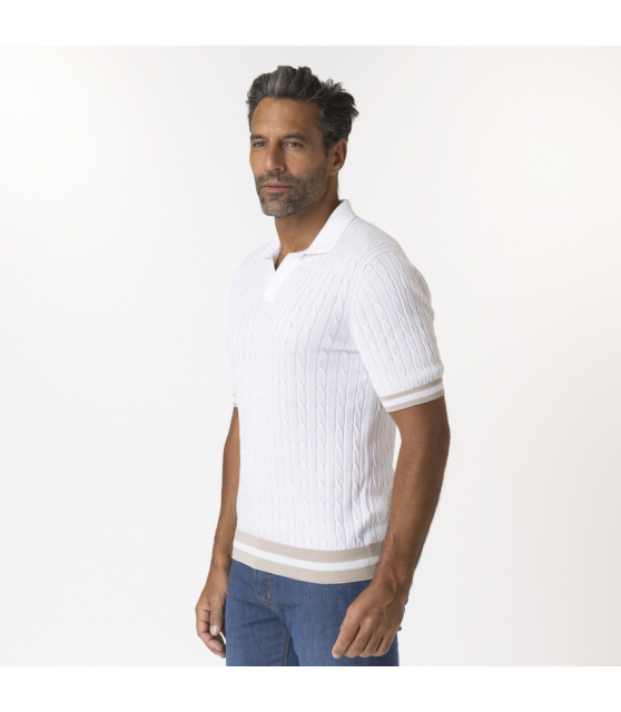 GRAN SASSO - Polo blanc torsadé à col skipper