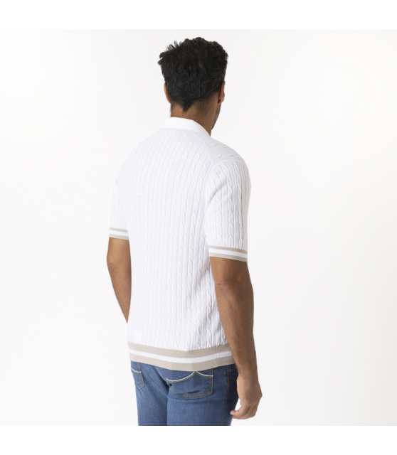 GRAN SASSO - Polo blanc torsadé à col skipper