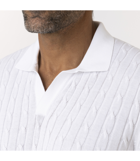 GRAN SASSO - Polo blanc torsadé à col skipper