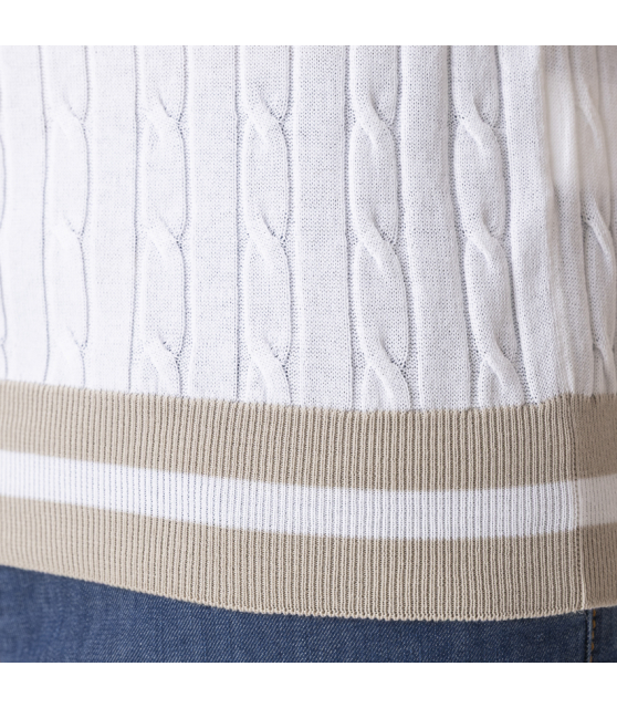 GRAN SASSO - Polo blanc torsadé à col skipper