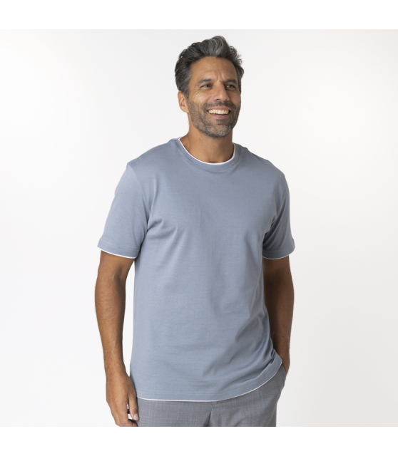 ELEVENTY - T-shirt bleu denim à empiècements