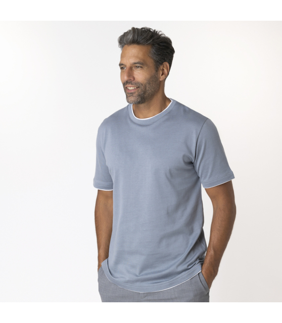 ELEVENTY - T-shirt bleu denim à empiècements