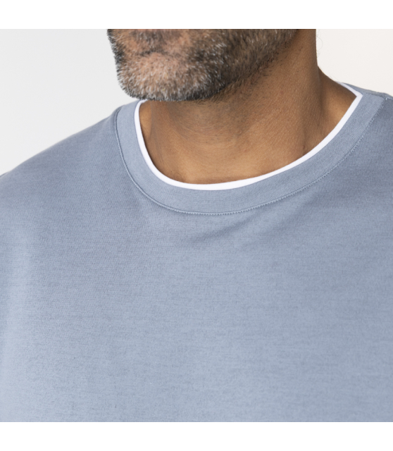 ELEVENTY - T-shirt bleu denim à empiècements