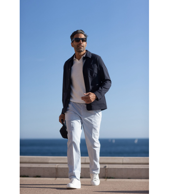 PT TORINO - Pantalon à rayures blanches et bleues