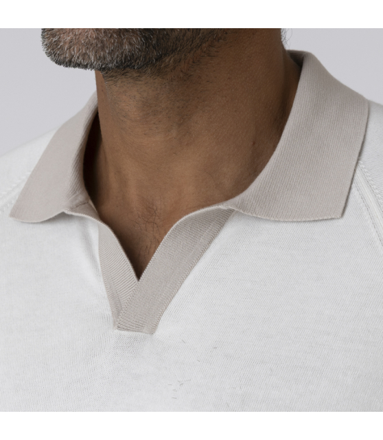 GRAN SASSO - Polo blanc cassé à col skipper beige
