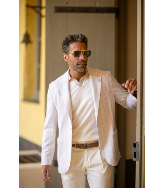 GRAN SASSO - Polo blanc cassé à col skipper beige