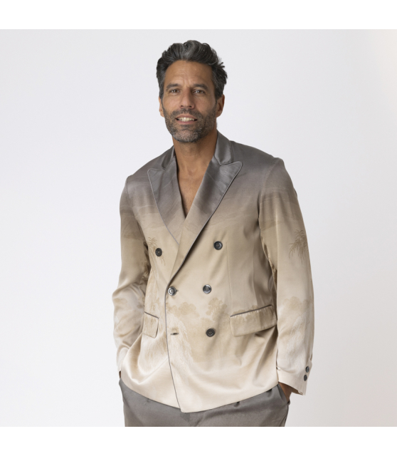 PIERRE-LOUIS MASCIA - Blazer croisé marron et beige en soie