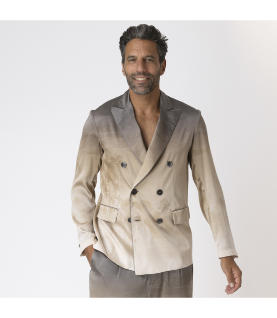 PIERRE-LOUIS MASCIA - Blazer croisé marron et beige en soie