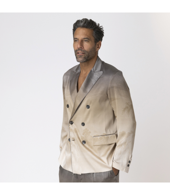 PIERRE-LOUIS MASCIA - Blazer croisé marron et beige en soie