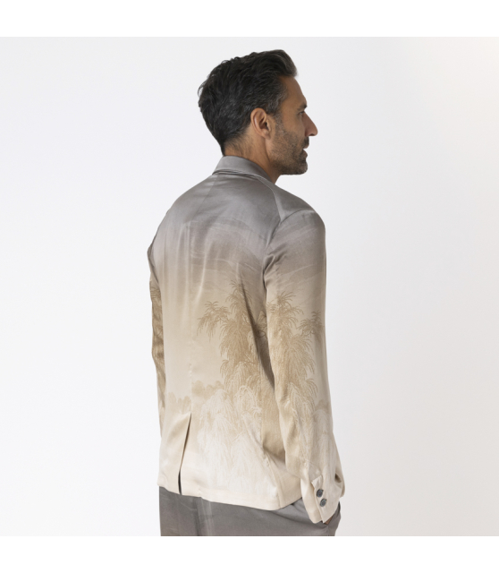 PIERRE-LOUIS MASCIA - Blazer croisé marron et beige en soie